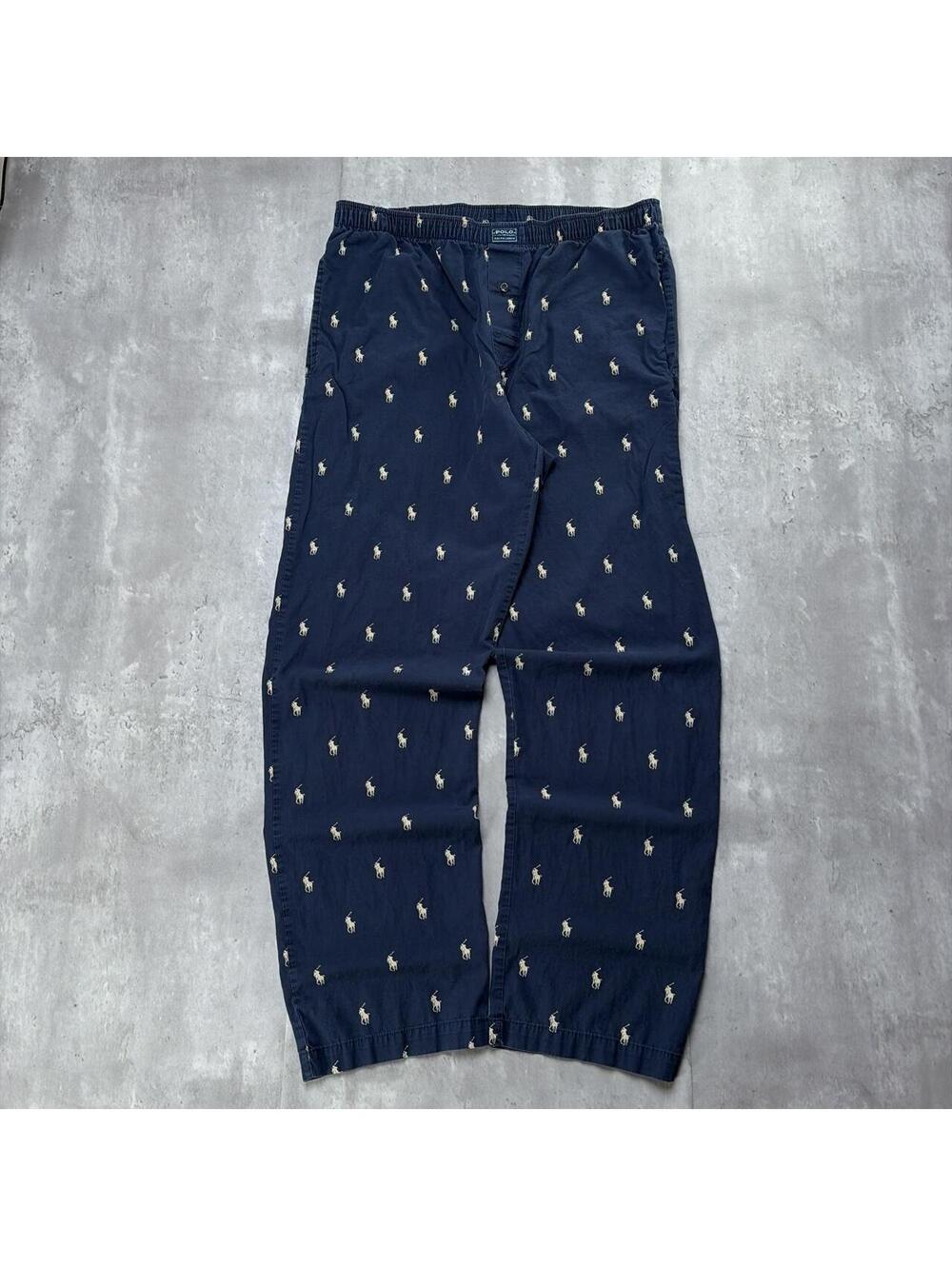 Y2K Navy Polo Ralph Lauren Grunge AOP Pony Pajama Pants
